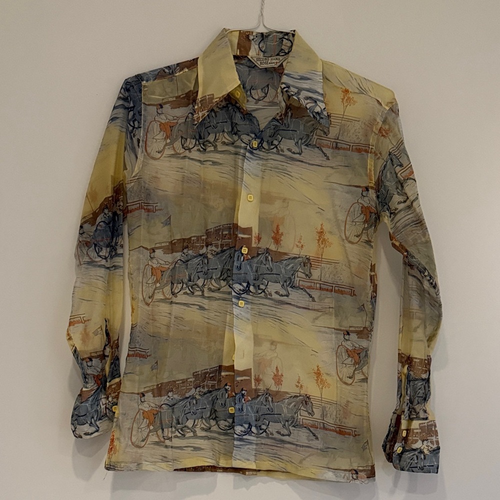 Vintage Second Hand Rose Horse Print Sheer Blouse